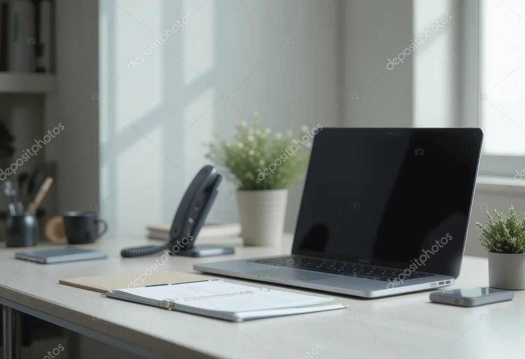 Postazione di lavoro in ufficio con varie attrezzature